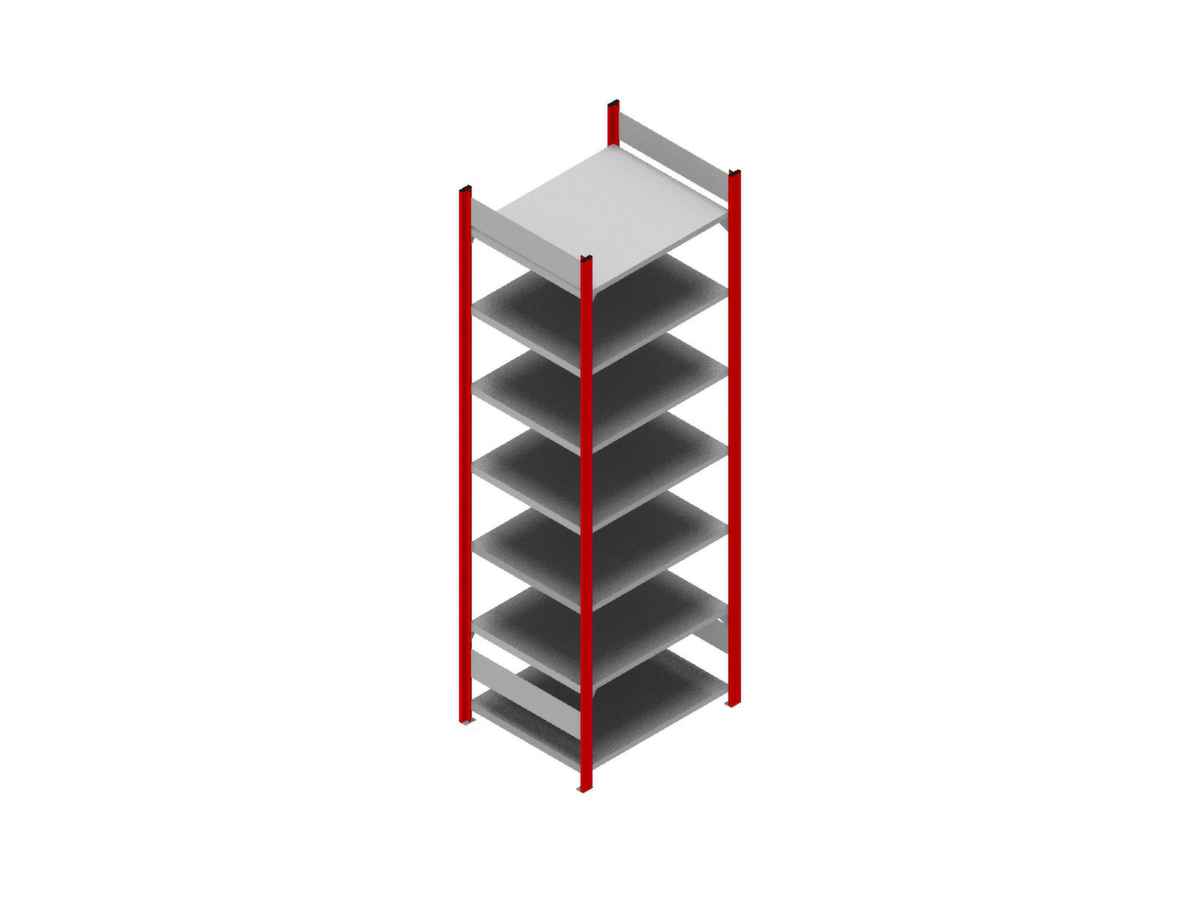 hofe Etagère à dossiers sans vis pour une utilisation des deux côtés, 7 tablettes, RAL3000 rouge feu/RAL9006 aluminium blanc