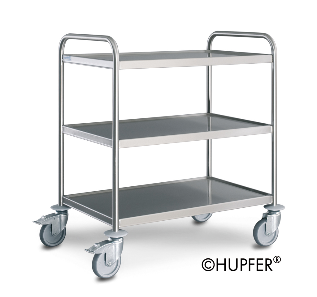 Hupfer Chariot à plateaux en acier inoxydable avec tapis antibruit, force 120 kg, 3 plateaux  ZOOM