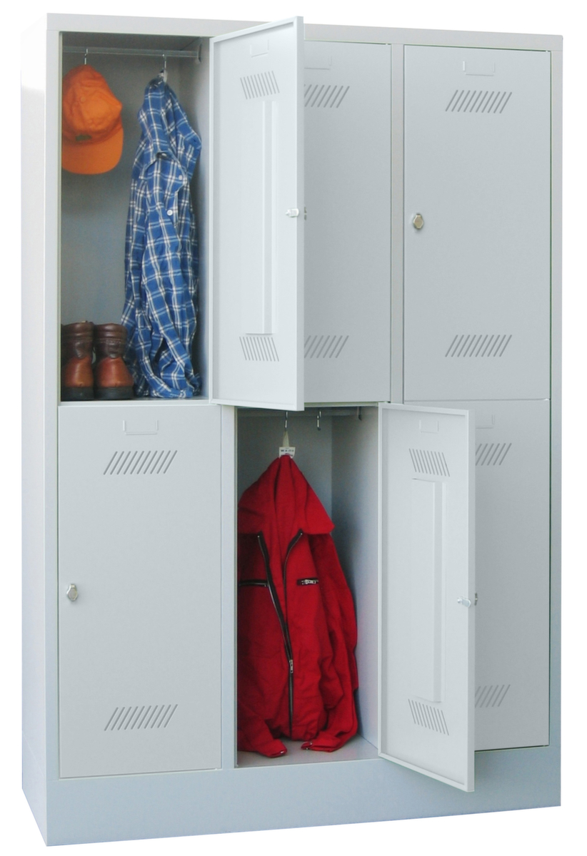 PAVOY Armoire vestiaire à deux niveaux Basis gris clair avec 3x2 compartiments, largeur de compartiment 400 mm