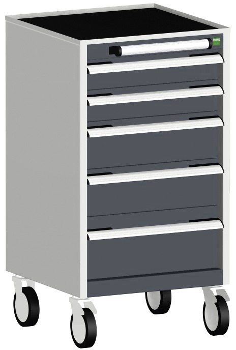 bott Armoire à tiroirs mobile cubio, 5 tiroir(s), RAL7035 gris clair/RAL7016 gris anthracite