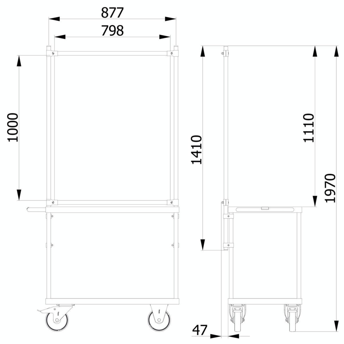 fetra Paroi de protection hygiénique pour servante d'atelier, hauteur x largeur 1410 x 910 mm  ZOOM