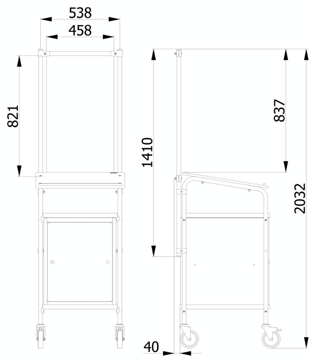 fetra Paroi de protection hygiénique pour servante d'atelier, hauteur x largeur 1410 x 571 mm  ZOOM