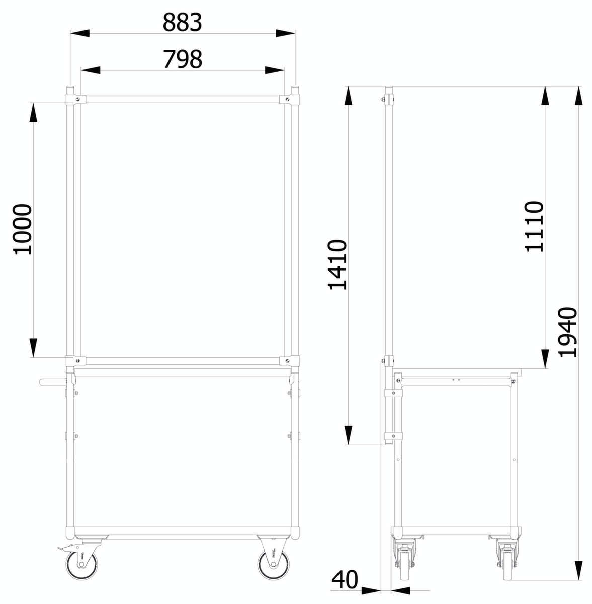 fetra Paroi de protection hygiénique pour servante d'atelier, hauteur x largeur 1410 x 916 mm  ZOOM