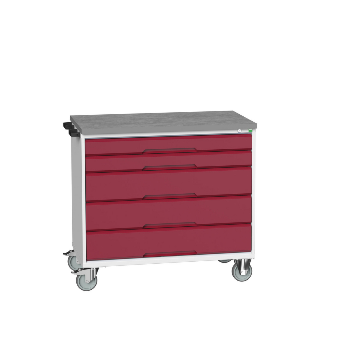 bott Chariot à outils verso, 5 tiroirs, RAL7035 gris clair/RAL3004 rouge pourpre