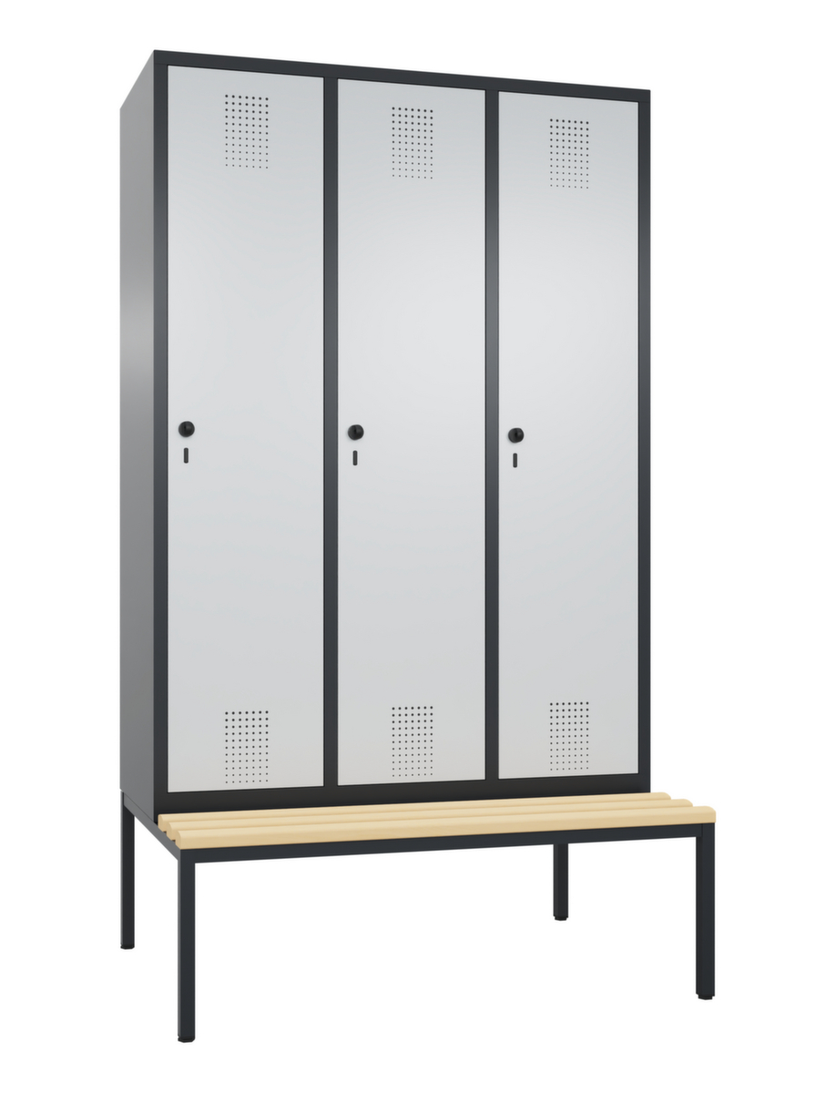 C+P Vestiaire Evolo avec banc en dessous + 3 compartiments, largeur de compartiment 400 mm