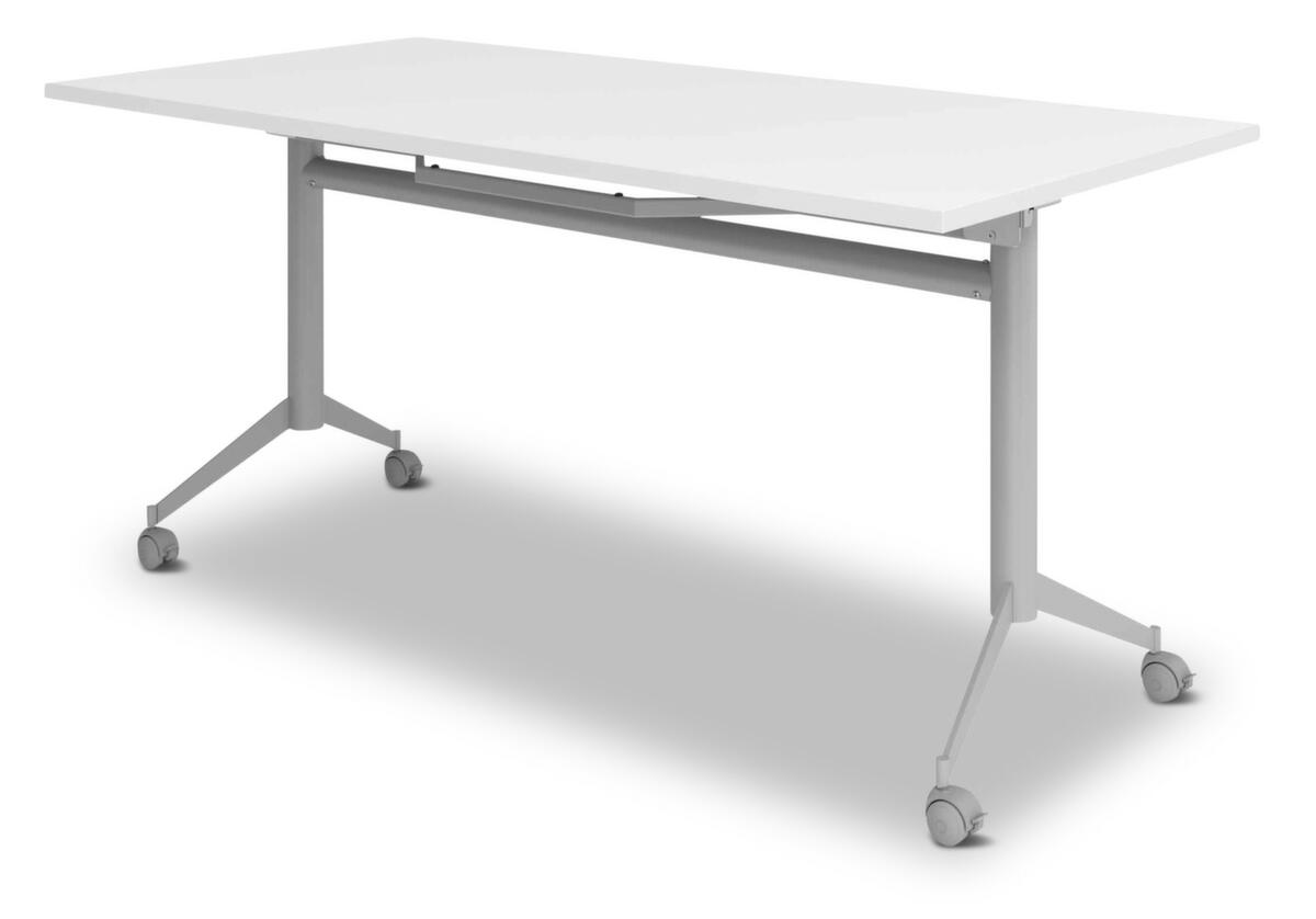 Table pliante roulante, hauteur x largeur x profondeur 750 x 1600 x 800 mm, panneau blanc  ZOOM