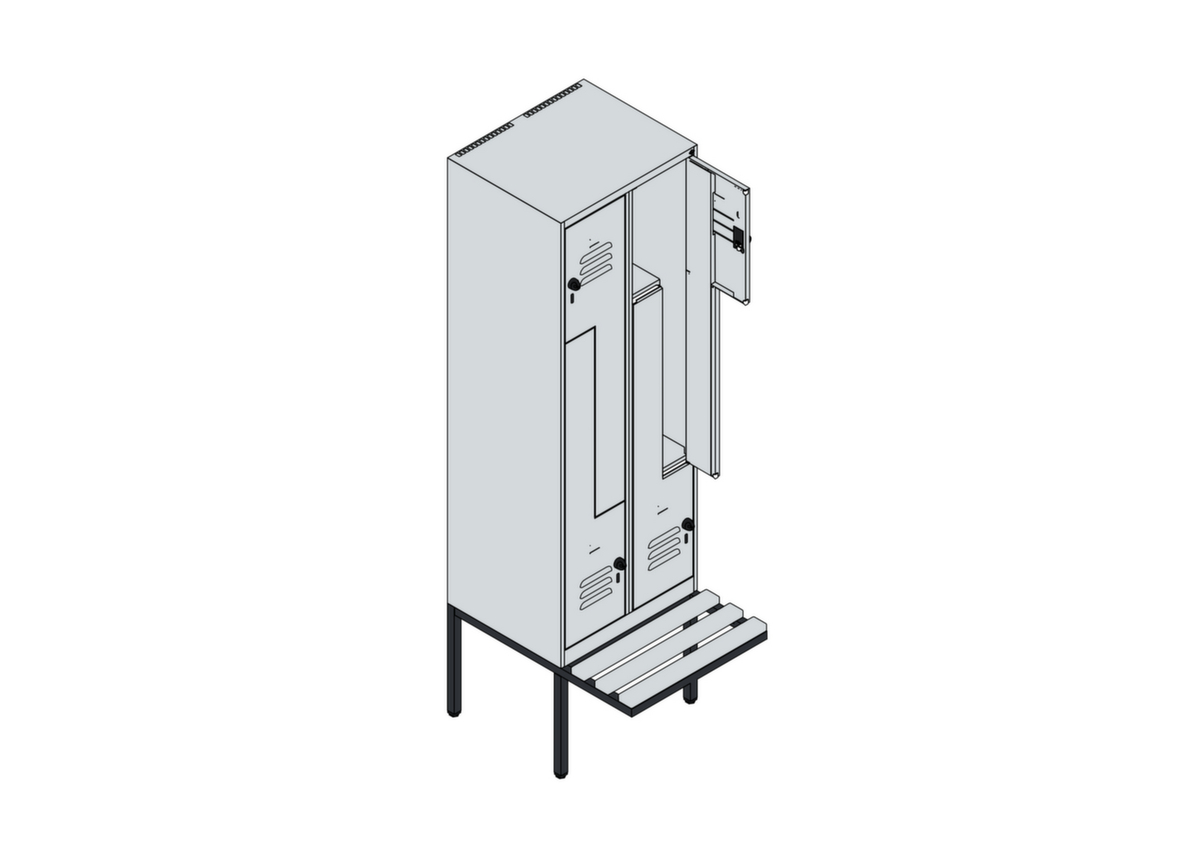 C+P Armoire vestiaire Z Classic Plus avec banc intégré, largeur de compartiment 300 mm  ZOOM