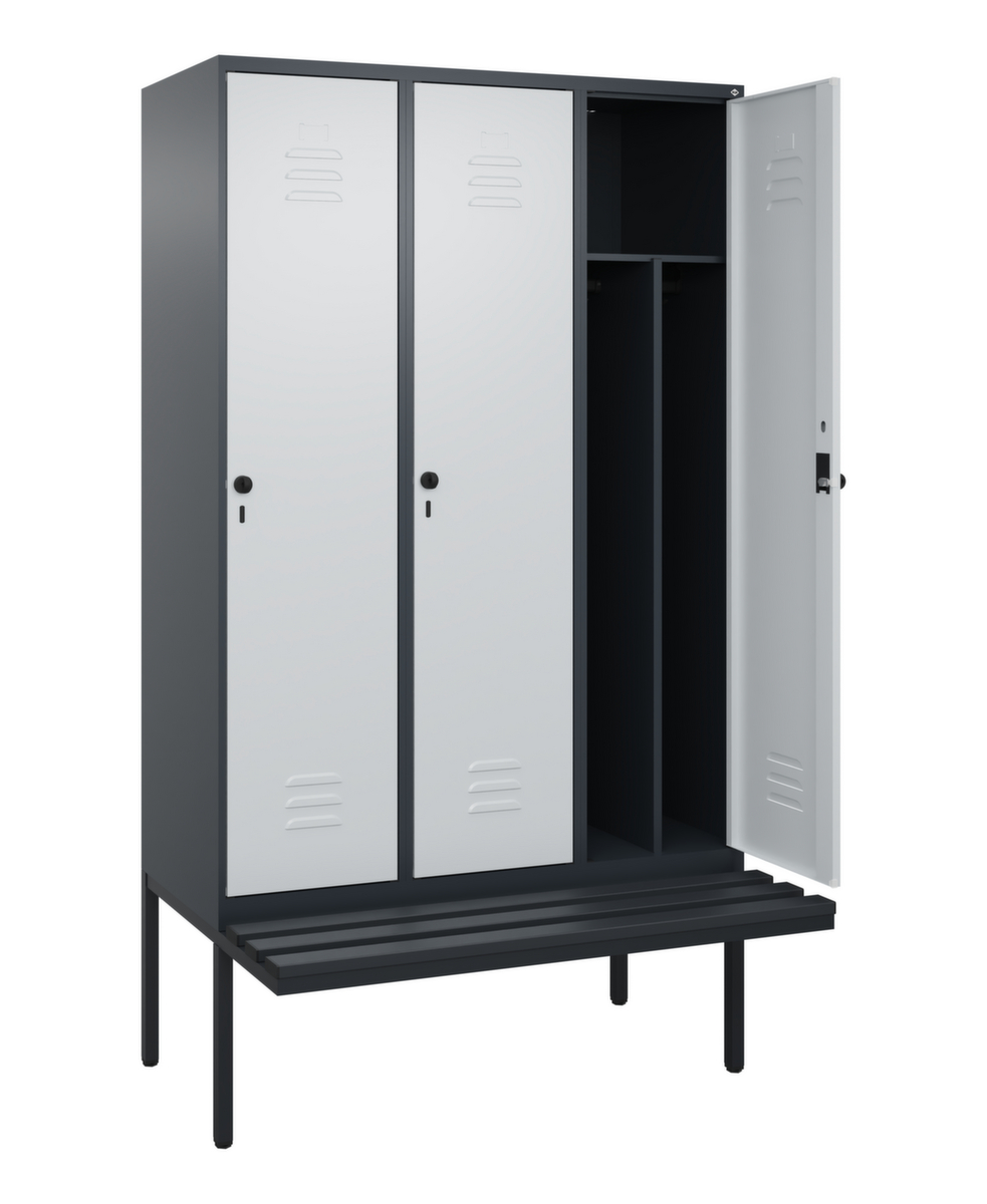 C+P Armoire vestiaire avec banc Classic Plus pour une séparation en noir et blanc, largeur de compartiment 400 mm  ZOOM