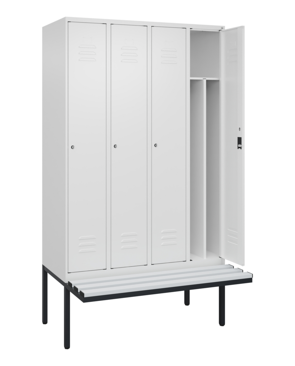 C+P Armoire vestiaire avec banc Classic Plus pour une séparation en noir et blanc, largeur de compartiment 300 mm  ZOOM