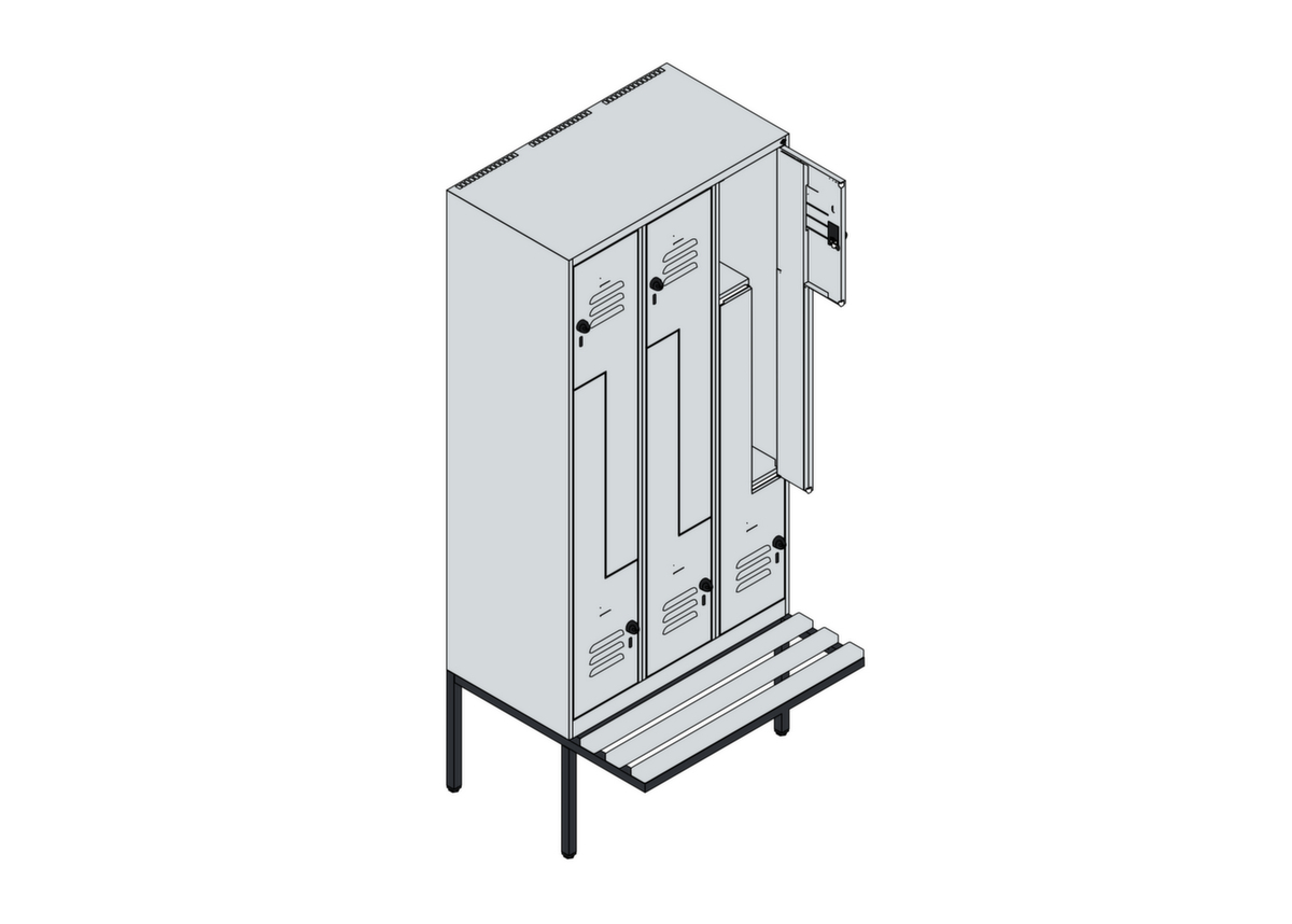 C+P Armoire vestiaire Z Classic Plus avec banc intégré, largeur de compartiment 300 mm  ZOOM