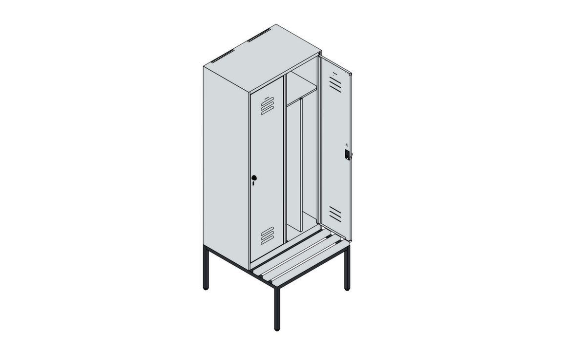 C+P Armoire vestiaire avec banc Classic Plus pour une séparation en noir et blanc, largeur de compartiment 400 mm  ZOOM