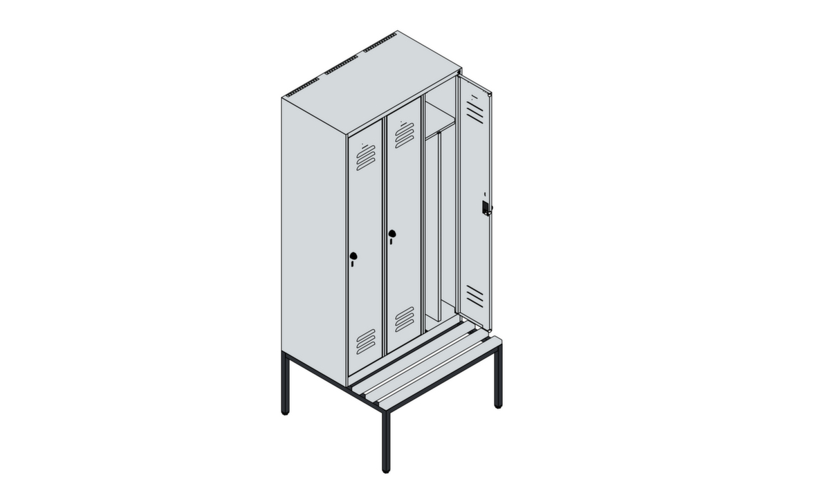 C+P Armoire vestiaire avec banc Classic Plus pour une séparation en noir et blanc, largeur de compartiment 300 mm  ZOOM