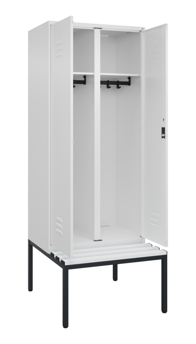 C+P Armoire vestiaire avec banc Classic Plus pour une séparation en noir et blanc, largeur de compartiment 400 mm  ZOOM