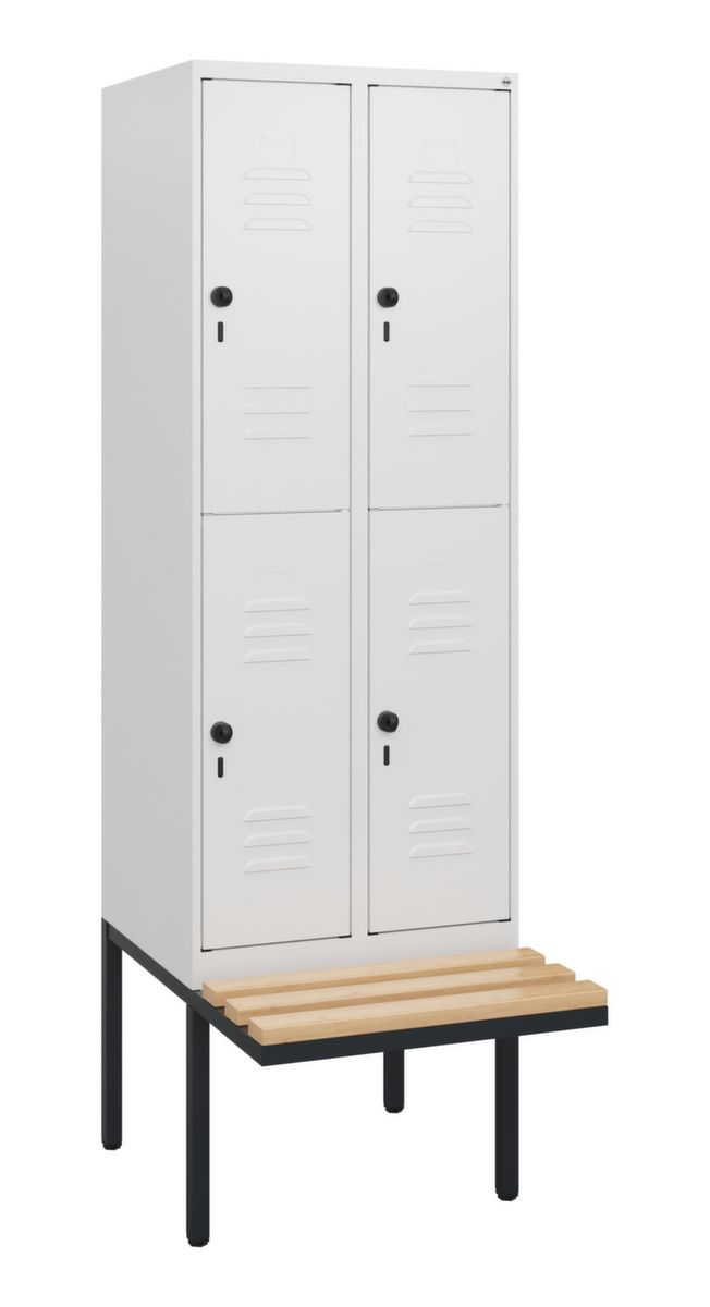 C+P Armoire vestiaire à deux niveaux Classic Plus avec banc, largeur de compartiment 300 mm