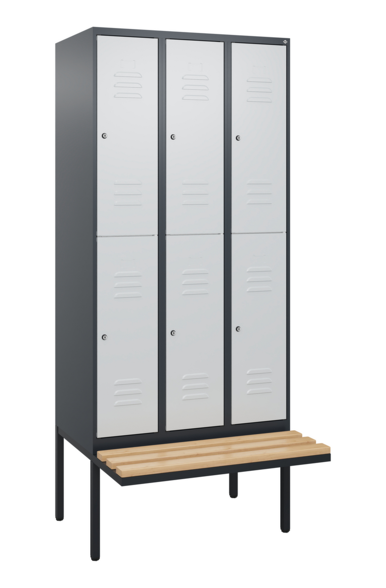 C+P Armoire vestiaire à deux niveaux Classic Plus avec banc, largeur de compartiment 300 mm