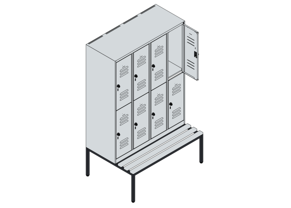 C+P Armoire vestiaire à deux niveaux Classic Plus avec banc, largeur de compartiment 300 mm  ZOOM