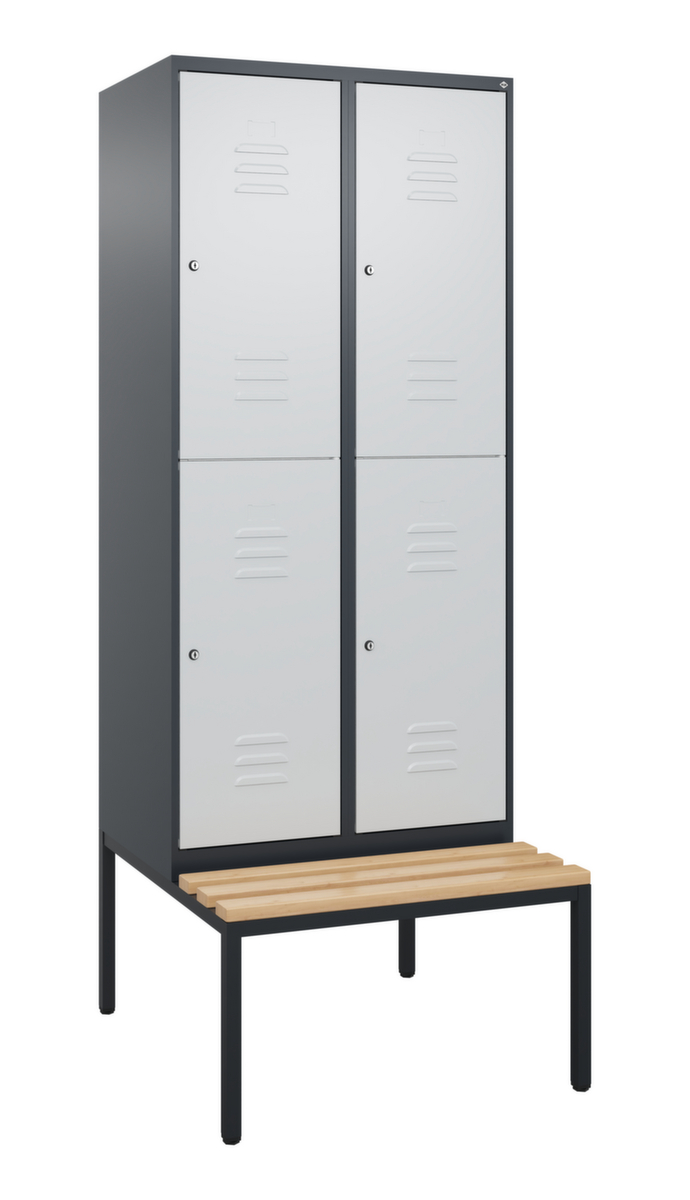 C+P Armoire vestiaire à deux niveaux Classic Plus avec banc, largeur de compartiment 400 mm