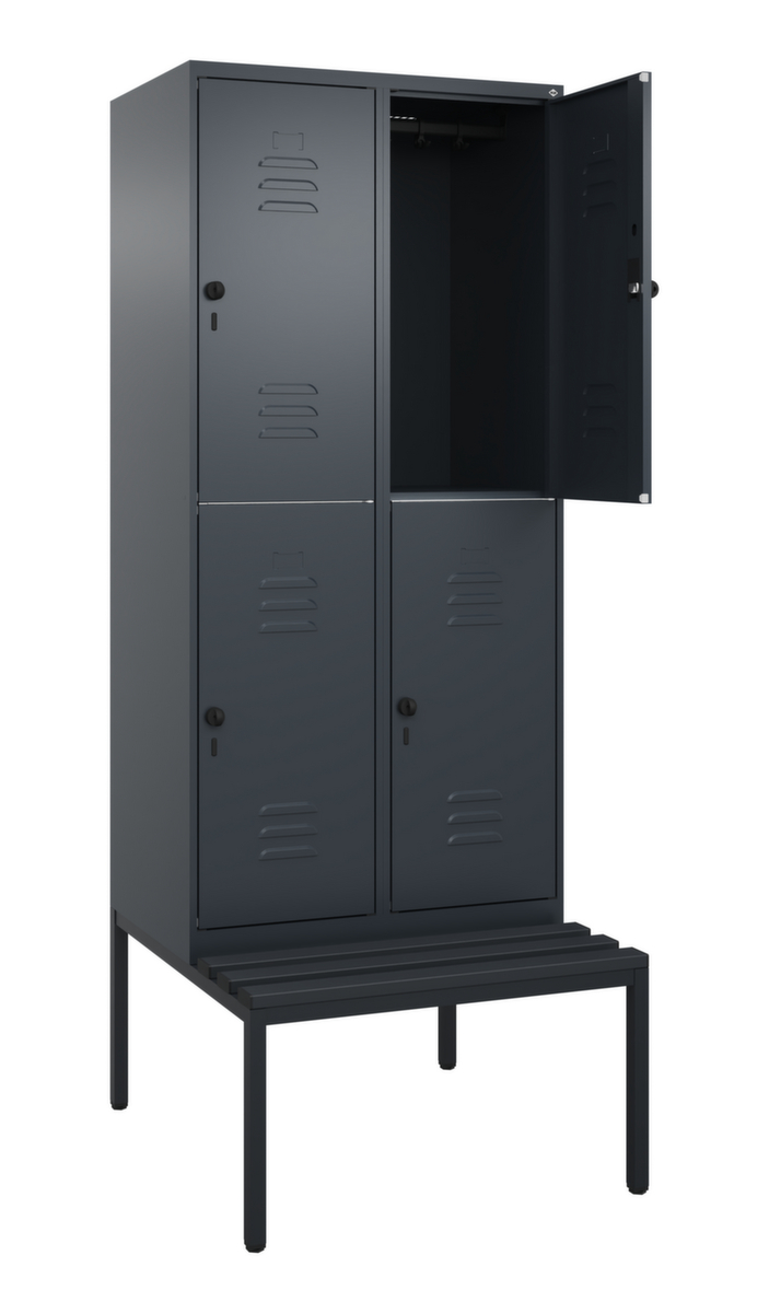 C+P Armoire vestiaire à deux niveaux Classic Plus avec banc, largeur de compartiment 400 mm  ZOOM