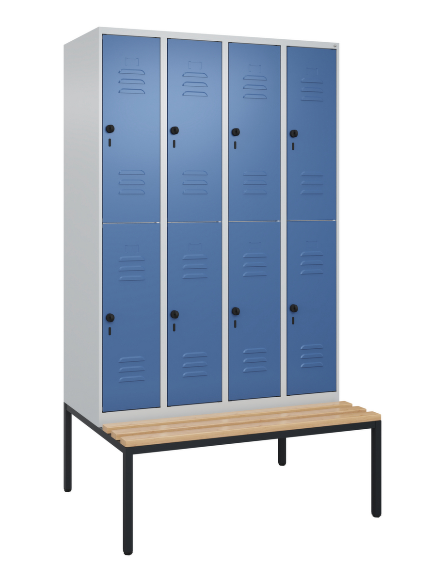 C+P Armoire vestiaire à deux niveaux Classic Plus avec banc, largeur de compartiment 300 mm