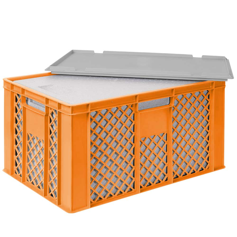 Bac gerbable norme Europe avec boîte isotherme, orange, capacité 63 l, couvercle indépendant pour boîte isotherme  ZOOM