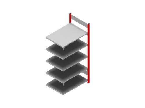 hofe Akten-Steckregal Anbaufeld zur beidseitigen Nutzung, 5 Böden, RAL3000 Feuerrot / RAL9006 Weißaluminium