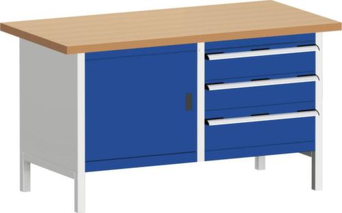 bott Kastenwerkbank cubio, 3 Schubladen, 1 Schrank, RAL7035 Lichtgrau/RAL5010 Enzianblau