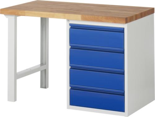 RAU Werkbank Basic mit Unterbauten, 4 Schubladen, RAL7035 Lichtgrau/RAL5010 Enzianblau