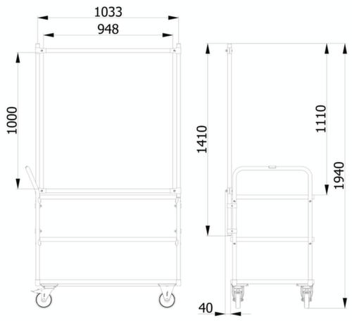 fetra Hygieneschutzwand für Transportwagen, Höhe x Breite 1410 x 1066 mm