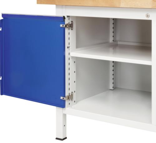 RAU Höhenverstellbare Werkbank Serie 8000, 4 Schubladen, 1 Schrank, RAL7035 Lichtgrau/RAL5010 Enzianblau