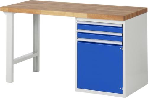 RAU Werkbank Serie 7000 mit Containergestell, 2 Schubladen, 1 Schrank, RAL7035 Lichtgrau/RAL5010 Enzianblau