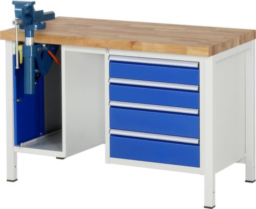 RAU Höhenverstellbare Werkbank Serie 8000 mit Schraubstock, 4 Schubladen, 1 Schrank, 1 Schraubstock, RAL7035 Lichtgrau/RAL5010 Enzianblau