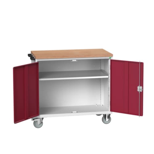 bott Mobile Werkbank verso, 1 Schrank, RAL7035 Lichtgrau/RAL3004 Purpurrot