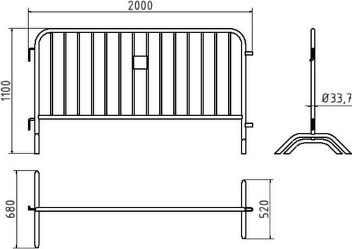 Schake Absperrgitter Typ D, Höhe x Länge 1100 x 2000 mm