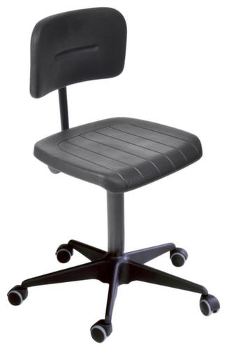 Chaise de travail avec broche, assise mousse PU avec renfort en acier noir, avec roulettes