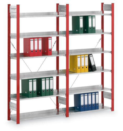 hofe Etagère à dossiers sans vis pour une utilisation des deux côtés, 5 tablettes, RAL3000 rouge feu/RAL9006 aluminium blanc