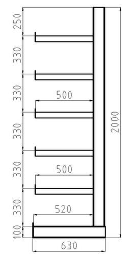 META Rayonnage cantilever universel Atlas ST, unilatéral - conçu pour un montage mural, hauteur 2000 mm, 6 niveaux