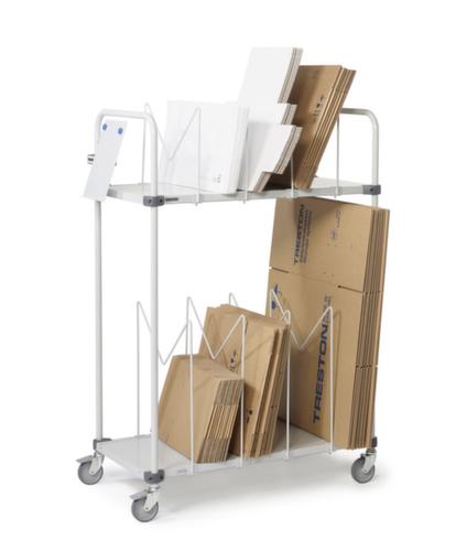 Treston Chariot en carton avec 2 étagères et des supports de séparation en M, force 150 kg, plateau longueur x largeur 1000 x 430 mm