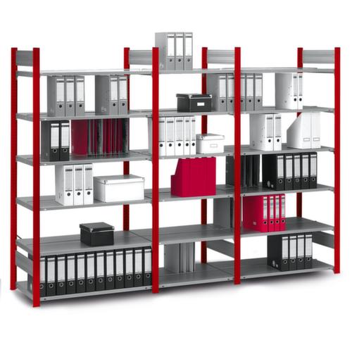 hofe Etagère à dossiers sans vis pour une utilisation des deux côtés, 5 tablettes, RAL3000 rouge feu/RAL9006 aluminium blanc