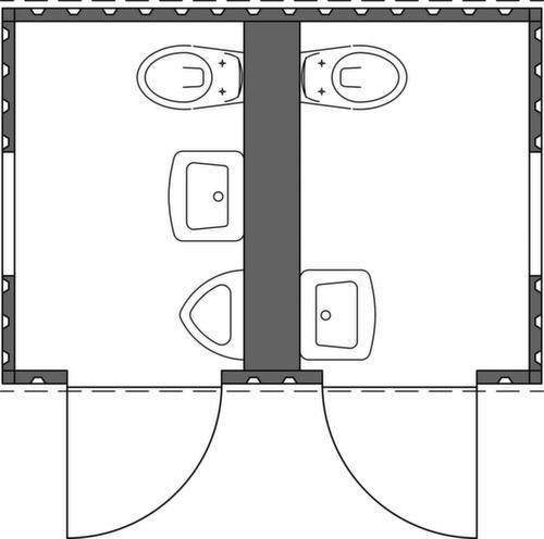 Säbu Conteneurs de toilettes FLADAFI® pour dames et messieurs, hauteur x largeur x profondeur 2600 x 3050 x 2170 mm