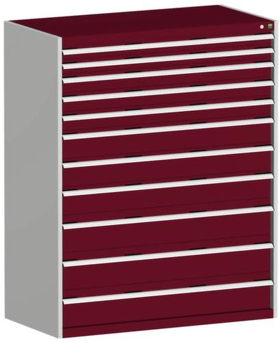 bott Armoire à tiroirs cubio surface de base 1300x750 mm, 11 tiroir(s), RAL7035 gris clair/RAL3004 rouge pourpre