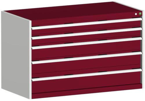 bott Armoire à tiroirs cubio surface de base 1300x650 mm, 5 tiroir(s), RAL7035 gris clair/RAL3004 rouge pourpre