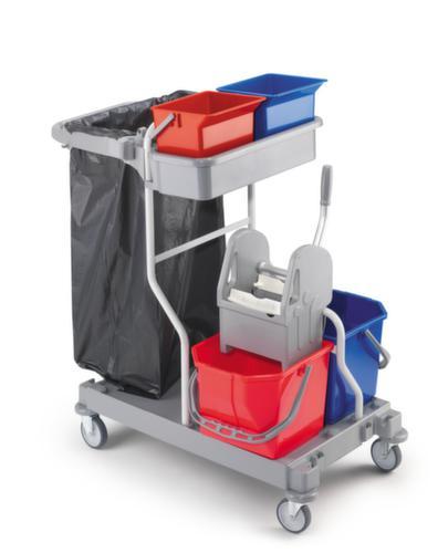 Chariot de lavage humide avec presse à balais et porte-sacs à ordures, 2x15 l/2x6 l seau en ROUGE/BLEU