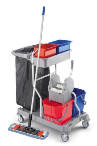 Chariot de lavage humide avec presse à balais et porte-sacs à ordures, 2x15 l/2x6 l seau en ROUGE/BLEU