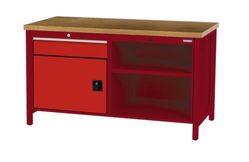 Bedrunka + Hirth Etabli avec plateau en hêtre massif Piétement en plusieurs couleurs, 1 tiroir, 1 armoire, 2 tablettes