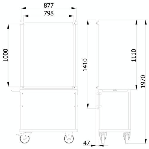 fetra Paroi de protection hygiénique pour servante d'atelier, hauteur x largeur 1410 x 910 mm