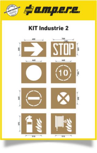 a.m.p.e.r.e. kit de pochoirs Industrie 2 pour le marquage au sol, flèche, stop, cercle, vitesse maximale autorisée, sens interdit, défense de s'arrêter, extincteur, bouche d'incendie murale