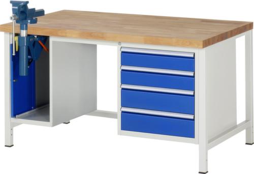 RAU établi à hauteur réglable Serie 8000 avec étau, 4 tiroirs, 1 armoire, 1 étau, RAL7035 gris clair/RAL5010 bleu gentiane