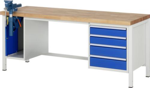 RAU établi à hauteur réglable Serie 8000 avec étau, 4 tiroirs, 1 armoire, 1 étau, RAL7035 gris clair/RAL5010 bleu gentiane