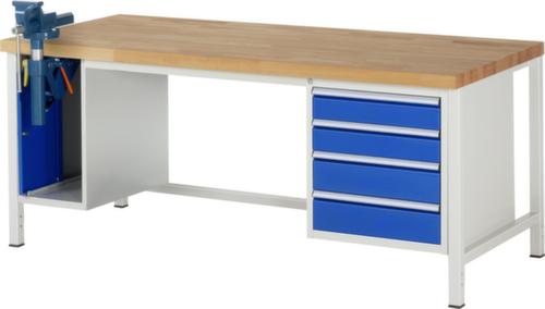 RAU établi à hauteur réglable Serie 8000 avec étau, 4 tiroirs, 1 armoire, 1 étau, RAL7035 gris clair/RAL5010 bleu gentiane