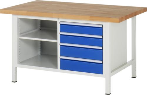 RAU Établi à hauteur réglable Serie 8000, 4 tiroirs, 2 tablettes, RAL7035 gris clair/RAL5010 bleu gentiane